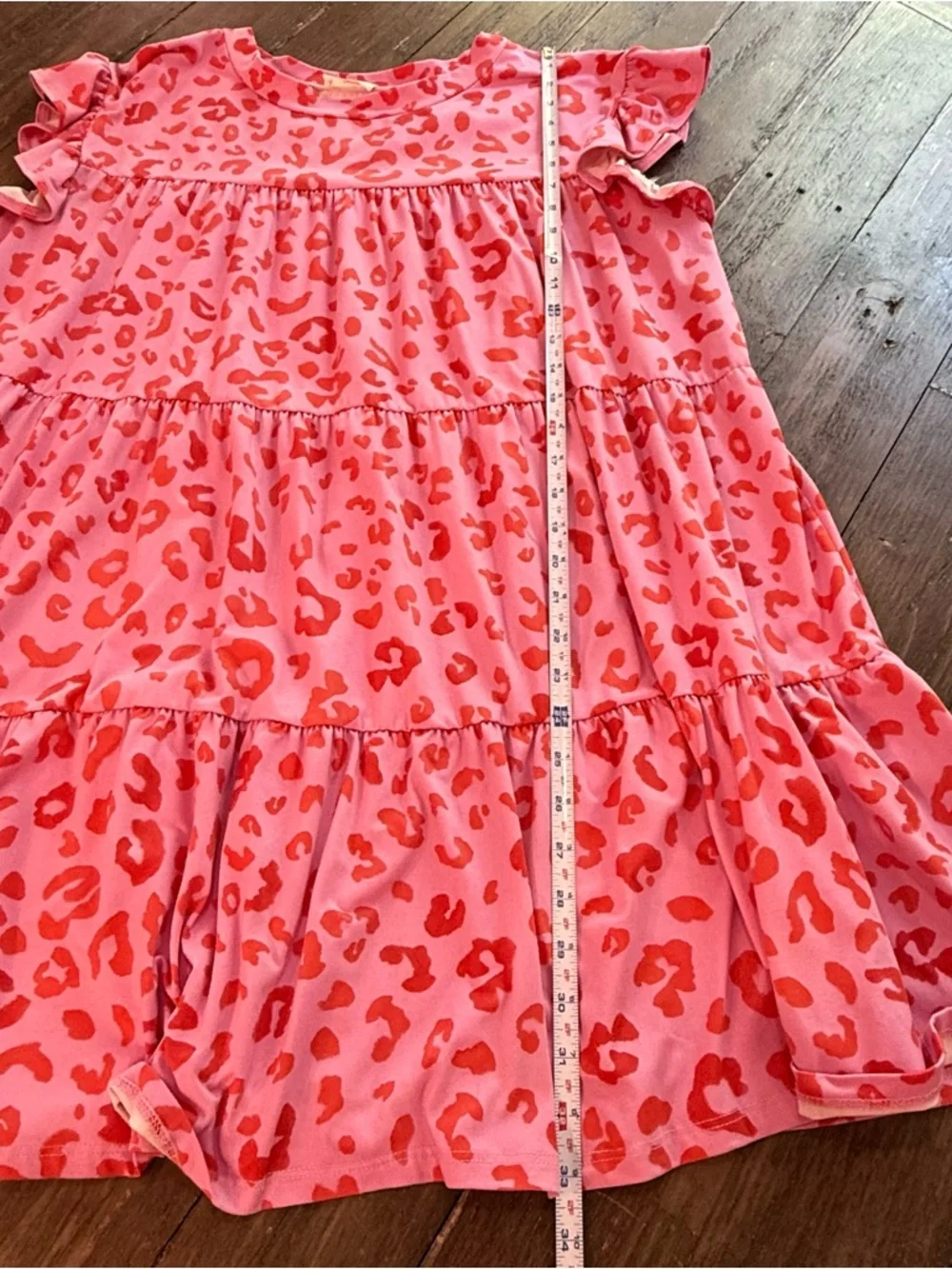 Entro Pink and Red Leopard Cheetah Mini Babydoll Dress Ruffle Sleeve Medium